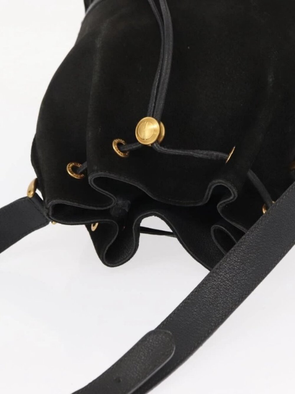 GUCCI Shoulder Bag Suede Leather Black Gold Auth BA8456 - Picture 7 of 16